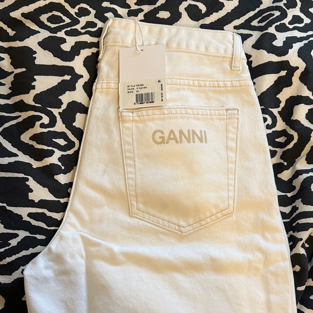 Ganni Bright White High-Rise Jeans with Back Pocket Logo